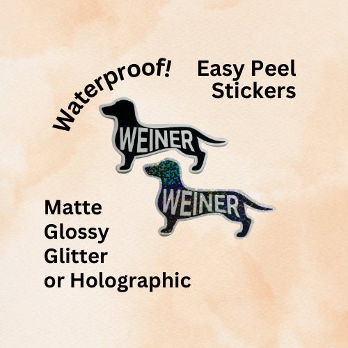 Weiner sticker, Weiner dog sticker, dachshund sticker, Waterproof sticker, laptop sticker, hotdog sticker, holographic sticker, easy peel