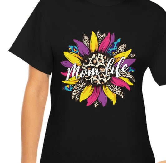 Cheetah print ,leopard print, sunflower mom shirt, Mom life shirt, trendy mom