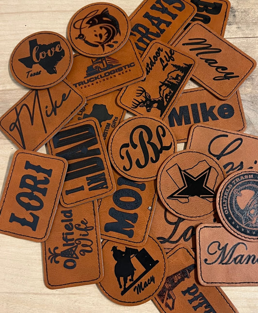 Custom leather patches, patches for caps, leather hat patch, beanie patch, leather bag tag, iron on leather