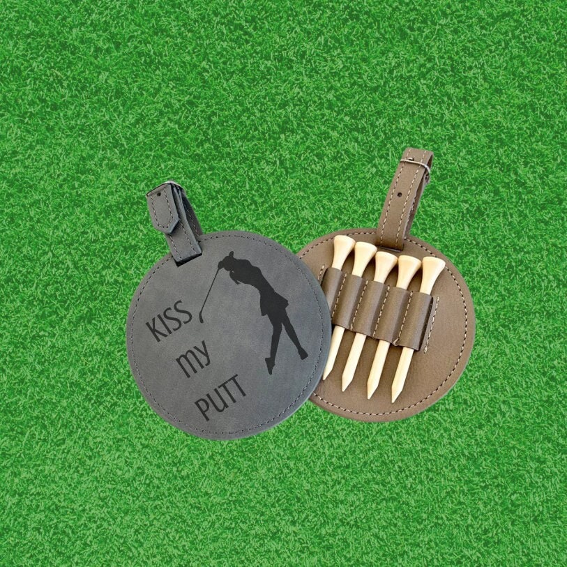 Monogrammed Golf Bag tag, Tees included, funny golf, Company Logo Design. leather golf tee holder, engraved tee holder, golf tee holder,